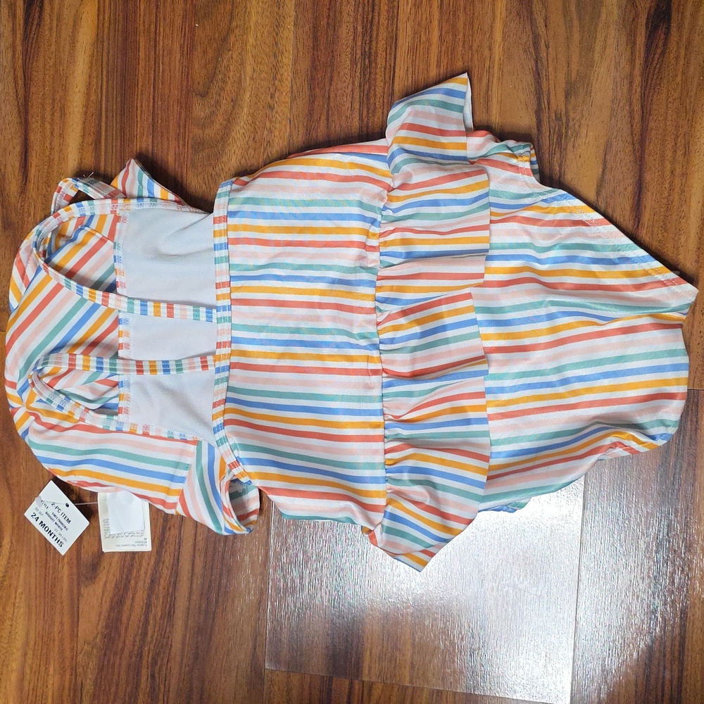 First Impressions Multicolor Striped Kids Swim One Piece - Picture 2 of 3